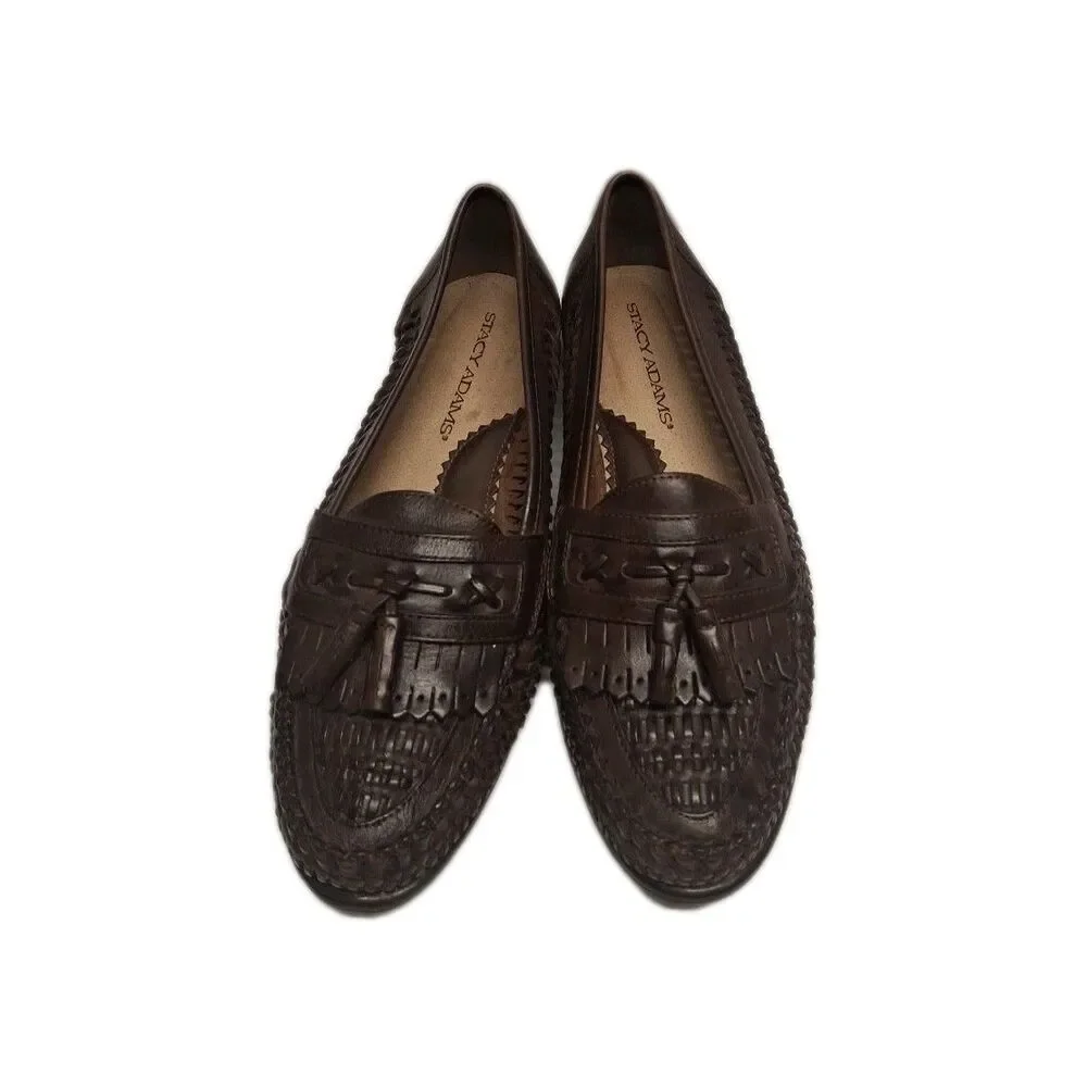 STACY ADAMS 25349 BROWN TASSELED WOVEN LEATHER SLIP ON MENS Size 9 SHOES